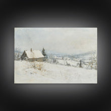 Cargar imagen en el visor de la galería, Farmhouse In The Winter, Framed Canvas Print, Christmas Scenary Landscape Painting, Americana Art, Custom Artwork Original
