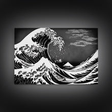 Carregar imagem no visualizador da galeria, Black and White Wave Canvas Print, Hokusai Inspired Wall Art, Woodblock Print Style, Wall Art, Vintage Style Wall Art
