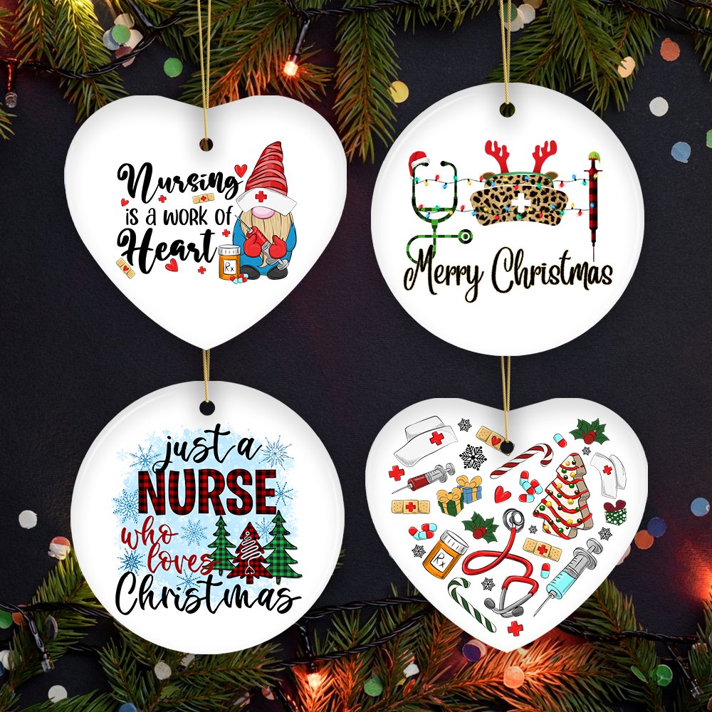 Cute Christmas Ornament Nursing Set, Bundle of Four Nurse Themed Gifts