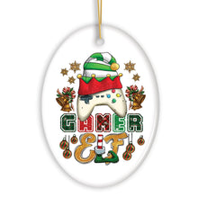 Load image into Gallery viewer, Cute Festive Gamer Elf with Plaids Christmas Ornament
