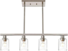 Load image into Gallery viewer, VINLUZ 4 Light Kitchen Island Hanging Lights Industrial Brushed Nickel Dining Room Light Fixture with Clear Glass Shade Farmhouse Chandelier for Livin
