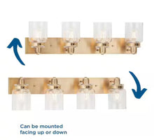 Load image into Gallery viewer, Progress Lighting Calhoun Collection 30-1/4 in. 4-Light Gold Vintage Brass Clear Glass Farmhouse Urban Industrial Bathroom Vanity Light

