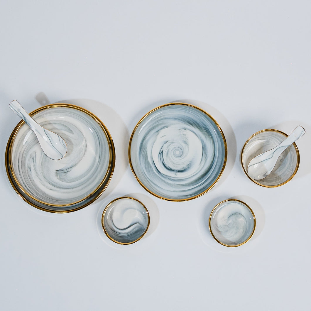 Modern Nordic Style Golden Border Marble & Ceramic Tableware Sets