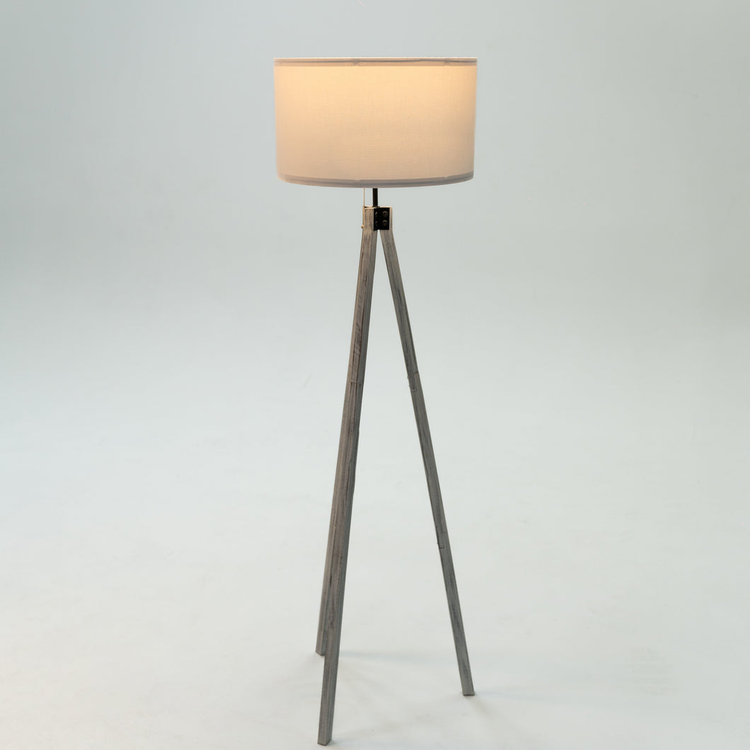 Rustic White Wood Tripod Floor Lamp