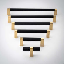 Cargar imagen en el visor de la galería, Bold, Solid Brass Black &amp; Gold Knurled Cabinet Pulls

