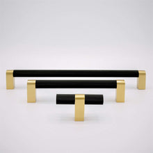 Load image into Gallery viewer, Bold, Black &amp; Gold Knurled Solid Brass Appliance Pulls
