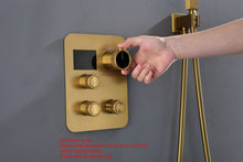 Carregar imagem no visualizador da galeria, 12-inch Or 16-inch Or 6&#39;&#39; Wall-Mount Brushed Gold 3-Way Thermostatic Shower Valve System: Versatile Functionality and Stunning Design
