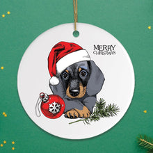 Load image into Gallery viewer, Dachshund Christmas Ornament, Cute Dog with Santa Hat
