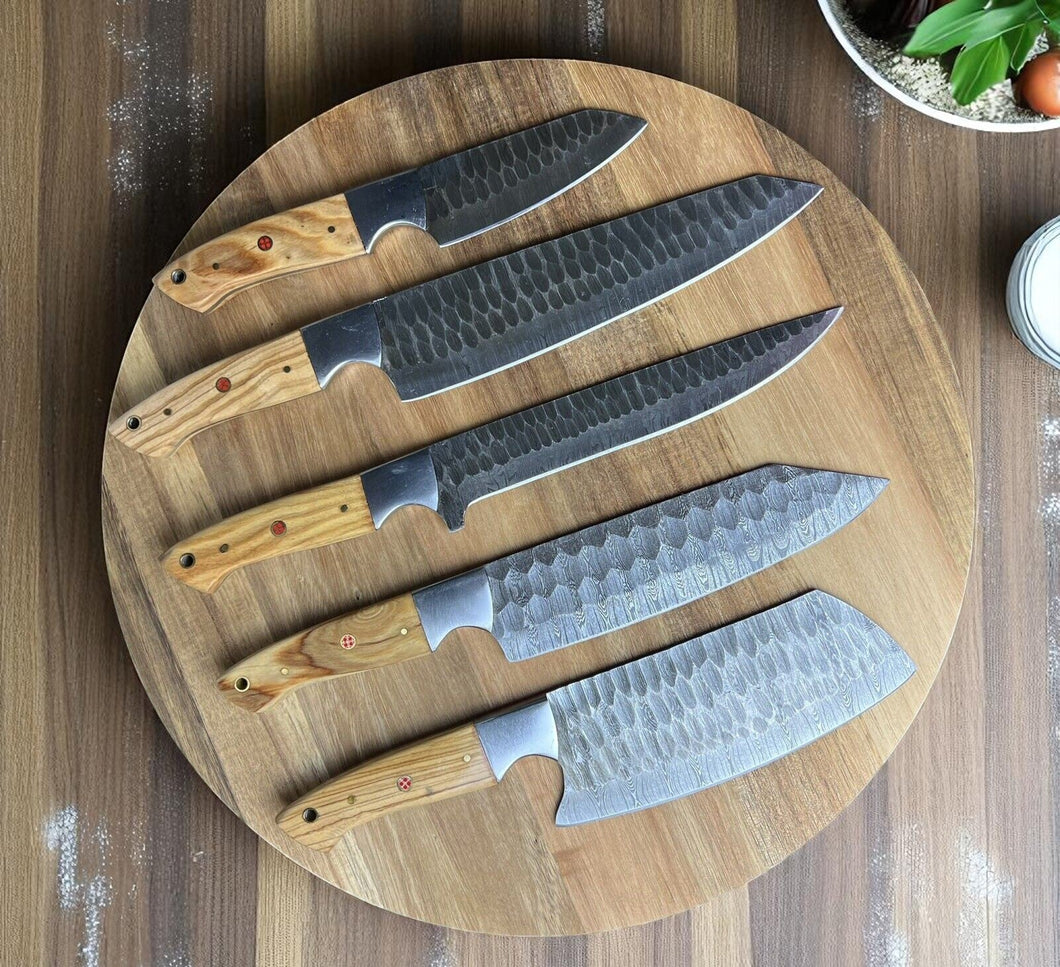 Damascus Steel Knife Set – 5-Piece Full Tang Forged Collection