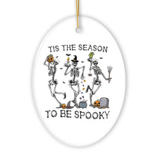Load image into Gallery viewer, Dancing Playful Skeletons Tis the Season to be Spooky Ornament, Halloween Horror Tree Decoration
