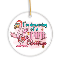 Load image into Gallery viewer, Dreaming of a Pink Christmas Flamingo Ornament, Vacation Theme
