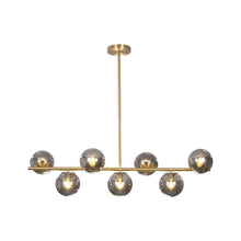 Load image into Gallery viewer, KCO Lighting Mid Century Modern Globe Sputnik Chandelier Gold Brass Pendant Hanging Light Fixture with Smoke Grey Glass Globe 7-Light Pendant Lighting for Kitchen Island Dining Living Room
