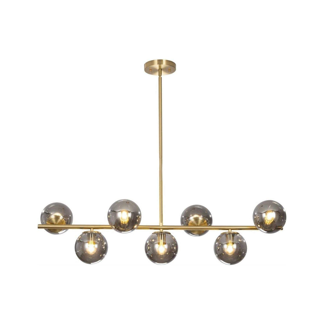 KCO Lighting Mid Century Modern Globe Sputnik Chandelier Gold Brass Pendant Hanging Light Fixture with Smoke Grey Glass Globe 7-Light Pendant Lighting for Kitchen Island Dining Living Room
