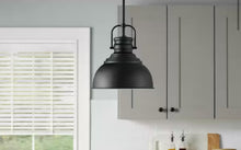Load image into Gallery viewer, Home Decorators Collection Shelston 10 in. 1-Light Black Farmhouse Pendant Light Fixture with Metal Shade
