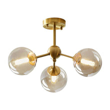Load image into Gallery viewer, KCO Lighting Glass Globe Sputnik Chandelier 3-Light Brass Gold Close to Ceiling Light Mid Century Flush Mount Ceiling Light for Kitchen Island Bedroom Bathroom (3-Lights)
