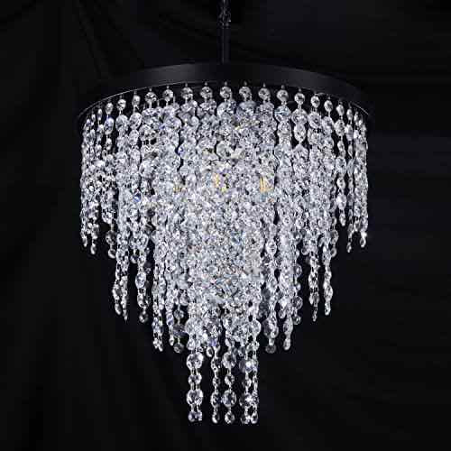 Wellmet Black Crystal Chandelier 24 inch, 3-Tier Modern Round K9 Crystals Light Fixtures for Dining Room, Contemporary Pendant Light FixtureKitchen Is