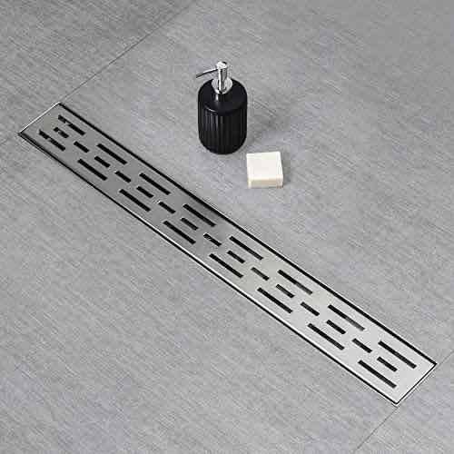 SaniteModar Linear Shower Drain, High Flow Rate Removable Grate Shower Drain 32 inch,Brushed 304 Stainless Steel Linear Drain with Hair Strainer,