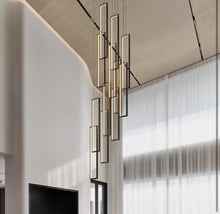 Carregar imagem no visualizador da galeria, UPGENT Simple Modern LED Chandelier Stair Chandelier Dimmable 12 Ring Rectangular Chandelier high Door for Living Room lamp Hall lamp Remote Control
