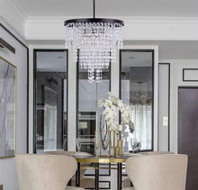 Load image into Gallery viewer, Wellmet Black Crystal Chandelier 24 inch, 3-Tier Modern Round K9 Crystals Light Fixtures for Dining Room, Contemporary Pendant Light FixtureKitchen Is

