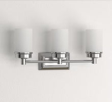 Cargar imagen en el visor de la galería, Hampton Bay Cade 20.25 in. 3-Light Brushed Nickel Bathroom Vanity Light Fixture with Frosted Glass Shades
