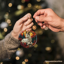 Load image into Gallery viewer, Elegant Goat Stained Glass Theme Ceramic Ornament, Billy Buck and Doe Mountain Animal Decor
