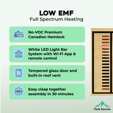 Load image into Gallery viewer, Peak Saunas Everest 2-Person Full Spectrum Infrared Sauna with XL Medical-Grade Red Light Therapy &amp; Smart WiFi App Control
