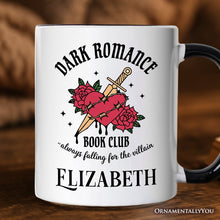 Load image into Gallery viewer, Dark Romance Book Club Personalized Mug, Vintage Gothic Romantasy Bookish Gift with Custom Name
