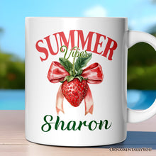 Carregar imagem no visualizador da galeria, Summer Vibes Strawberry Personalized Mug, White, Seasonal Coquette Gift with Custom Name
