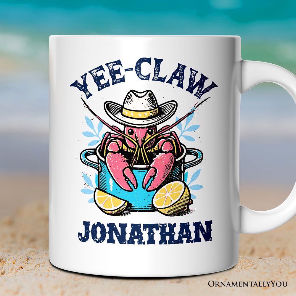 Crawfish Yee-Claw Western Cowboy Personalized Mug, Summer Boil Season Gift with Custom Name for Fisherman
