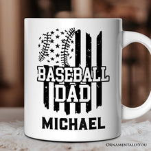 Load image into Gallery viewer, Baseball Dad Personalized Mug, Patriotic Gift for Sports Fathers with Custom Name
