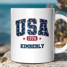 Carregar imagem no visualizador da galeria, USA 1776 Stars Personalized Mug, Bold Patriotic Gift with Custom Name
