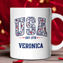 Carregar imagem no visualizador da galeria, Patriotic USA Floral Personalized Mug, 1776 Independence Day Gift with Custom Name
