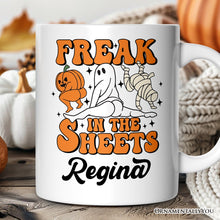 Carregar imagem no visualizador da galeria, Freak in the Sheets Ghost Personalized Mug, Naughty Halloween Gift with Custom Name
