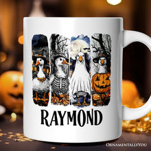 Carregar imagem no visualizador da galeria, Halloween Goose in Costume Personalized Mug, Spooky Fall Geese Gift with Custom Name
