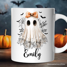 Load image into Gallery viewer, Coquette Ghost Personalized Mug, Cute Halloween Gift with Custom Name
