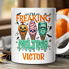 Carregar imagem no visualizador da galeria, I’m Freaking Melting Frankenstein Personalized Mug, Funny Ice Cream Halloween Gift with Custom Name for Summer Spooky Season
