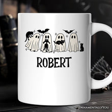 Carregar imagem no visualizador da galeria, Ghosts and Cats Spooky Personalized Mug, Whimsical Halloween Gift with Custom Name
