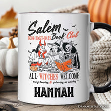 Carregar imagem no visualizador da galeria, Salem Book Club Witches Personalized Mug, Spooky Halloween Reading Girl Gift with Custom Name
