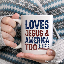 Carregar imagem no visualizador da galeria, Loves Jesus and America Too Personalized Mug, Patriotic Gift for Proud Americans with Custom Name
