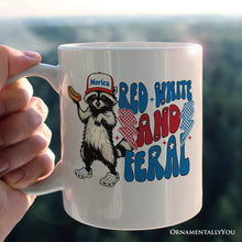 Carregar imagem no visualizador da galeria, Red, White &amp; Feral Raccoon Personalized Mug, Wild Patriot American Gift with Custom Name
