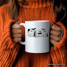 Carregar imagem no visualizador da galeria, Ghosts and Cats Spooky Personalized Mug, Whimsical Halloween Gift with Custom Name
