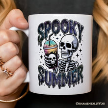 Load image into Gallery viewer, Spooky Summer Skeleton Personalized Mug, Snarky Halloween Coffee Gift with Custom Name

