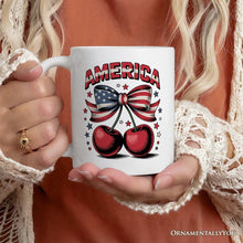 Carregar imagem no visualizador da galeria, America Coquette Cherries Personalized Mug,  Patriotic 4th of July Gift with Custom Name
