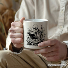 Carregar imagem no visualizador da galeria, Gothic Reading Skeleton Personalized Mug, Floral Halloween Gift with Custom Name
