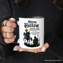 Carregar imagem no visualizador da galeria, Headless Horseman Sleepy Hollow Halloween Personalized Mug, Dead and Breakfast Retro Gift with Custom Name
