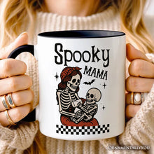 Carregar imagem no visualizador da galeria, Spooky Mama Skeleton Halloween Personalized Mug, Momster Retro Checkered Gift with Custom Name
