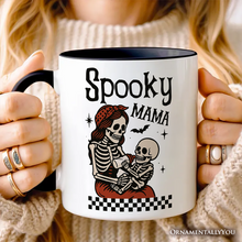 Carregar imagem no visualizador da galeria, Spooky Mama Skeleton Halloween Personalized Mug, Momster Retro Checkered Gift with Custom Name
