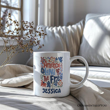 Carregar imagem no visualizador da galeria, America Land of the Free Personalized Mug, Retro Floral Independence Day Gift with Custom Name
