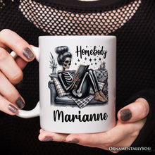 Carregar imagem no visualizador da galeria, Homebody Reading Skeleton Personalized Mug, Funny Lazy Selfcare Gift with Custom Name
