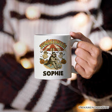 Load image into Gallery viewer, Summerween Vampire Dracula Personalized Mug, Retro Halloween Beach Gift with Custom Name for Horror Spooky Summer Season
